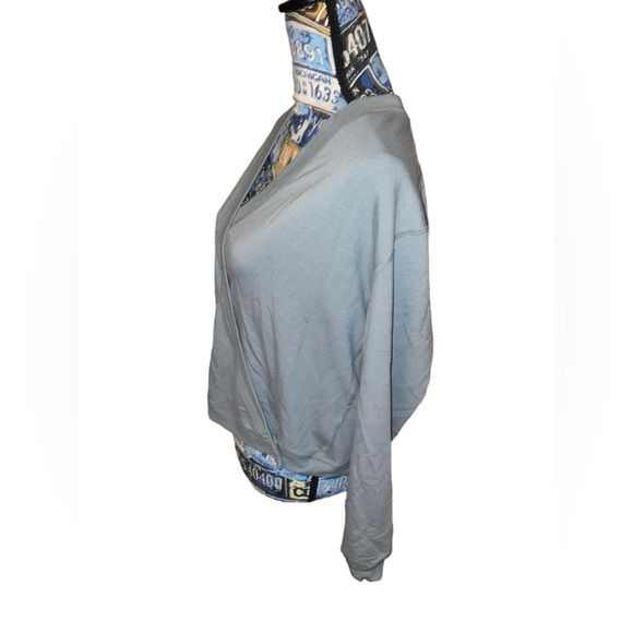 French Terry Wrap Top In Green Sage Long Sleeve - Picture 3 of 8